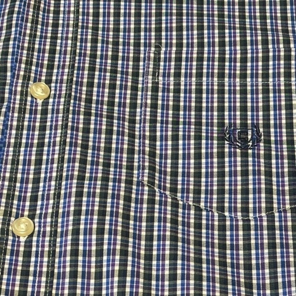 Chaps Stretch Button Down Shirt Front Pocket Collared Long Sleeves Blue Purple L - Picture 5 of 5